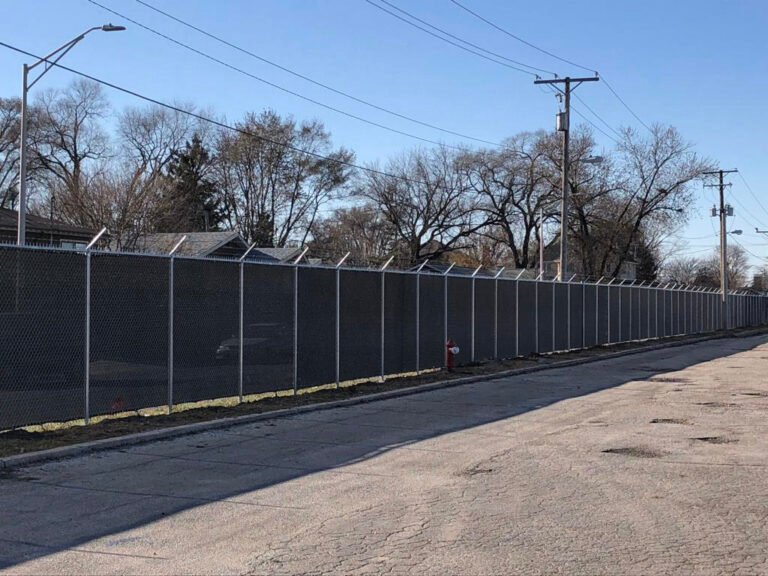 Galvanized Chain Link with Privacy Screen+Barb Wire